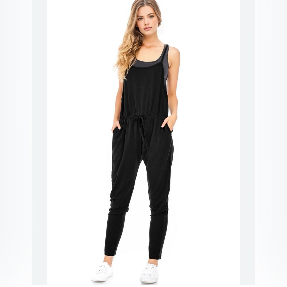 Ambiance Black Athleisure Jogger Sleeveless Jumpsuit Size Small Drawstring Waist